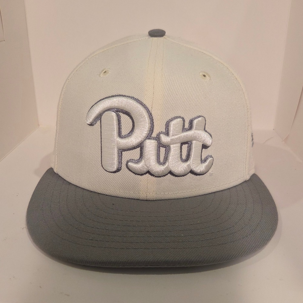 New Era Pitt Panthers Chrome & Concrete 59FIFTY Fitted Hat White Grey 7 1/2